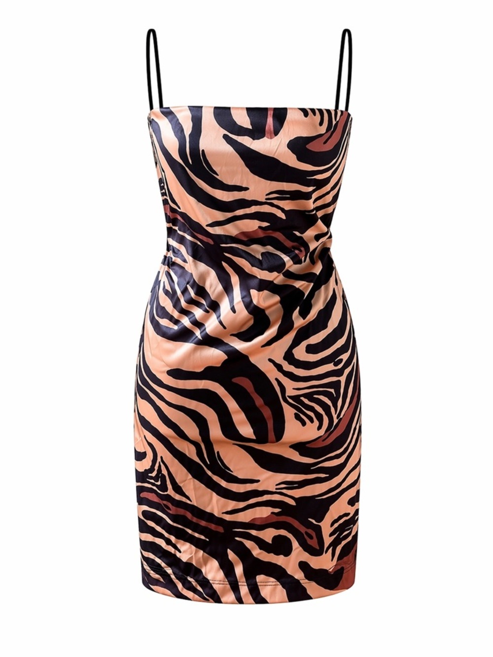 Zara Zebra Print Satin Slip Dress Mini Brown Tan Y2K Bodycon Party Size S - Picture 6 of 6